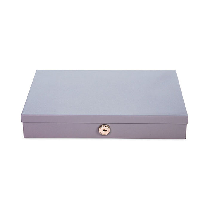 Heavy Duty Low Profile Cash Box, 6 Compartments, Key Lock, 11.5" x 8.2" x 2.2", Gray