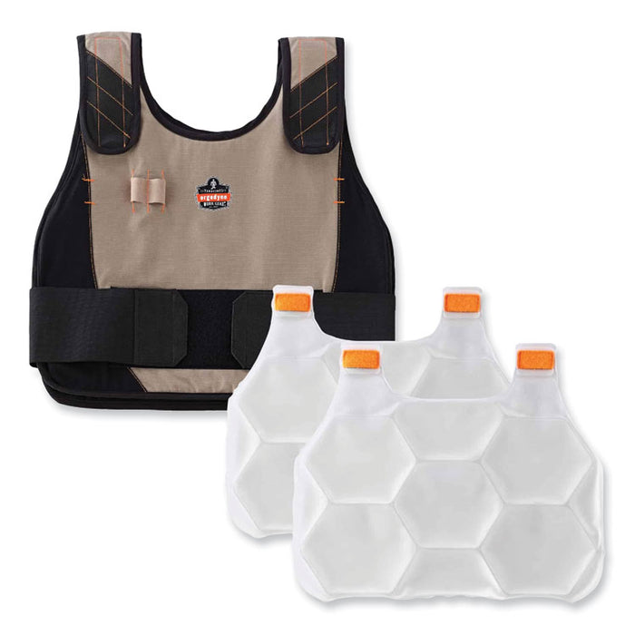 Chill-Its 6215 Premium FR Phase Change Cooling Vest with Packs, Modacrylic Cotton, Small/Medium, Khaki