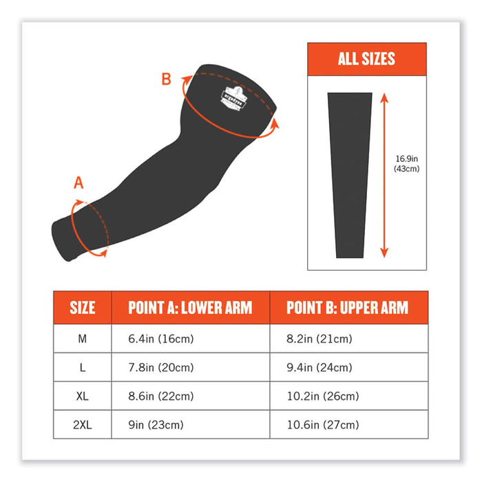 Chill-Its 6690 Performance Knit Cooling Arm Sleeve, Polyester/Spandex, Large, Black, 2 Sleeves