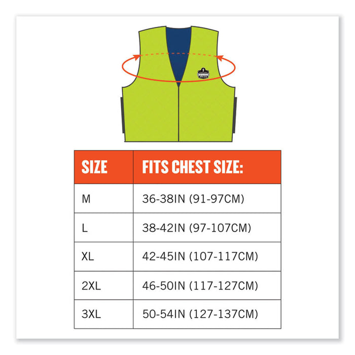 Chill-Its 6665 Embedded Polymer Cooling Vest with Zipper, Nylon/Polymer, X-Large, Lime