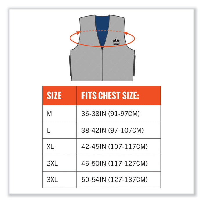 Chill-Its 6665 Embedded Polymer Cooling Vest with Zipper, Nylon/Polymer, Medium, Gray