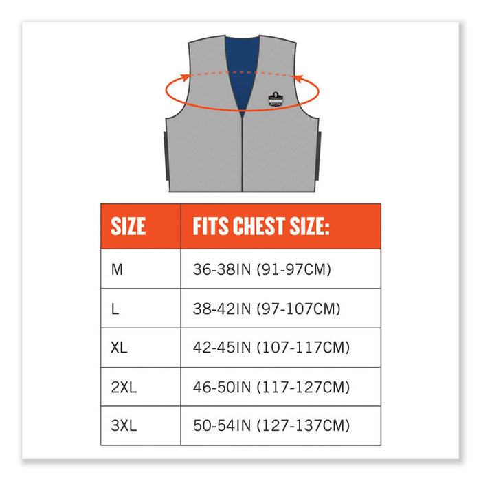 Chill-Its 6665 Embedded Polymer Cooling Vest with Zipper, Nylon/Polymer, 3X-Large, Gray