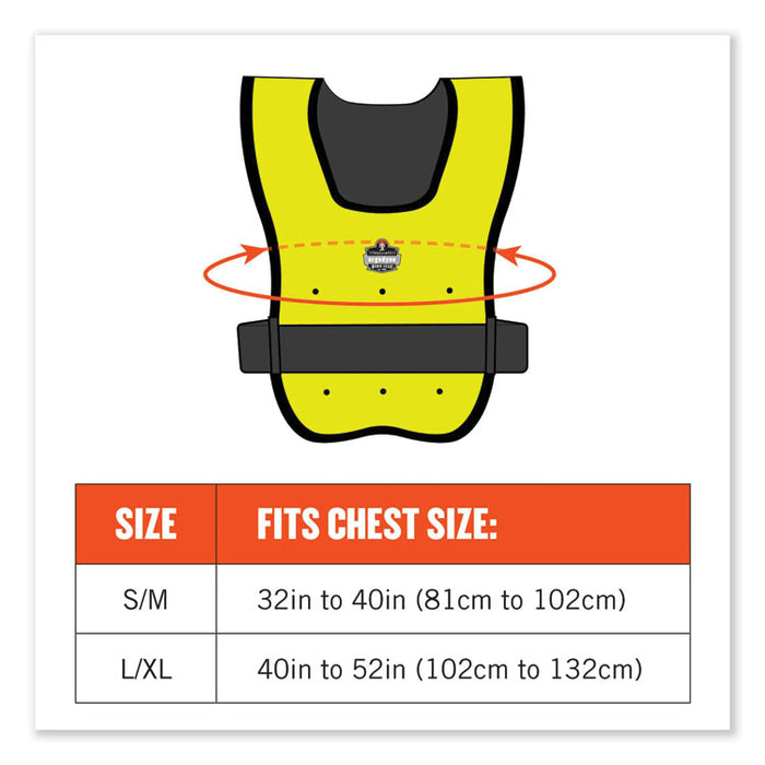 Chill-Its 6687 Economy Dry Evaporative Cooling Elastic Waist Vest, Nylon, Small/Medium, Lime