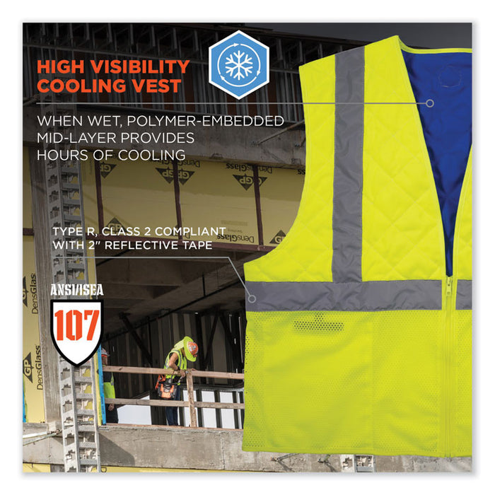 Chill-Its 6668 Class 2 Hi-Vis Safety Cooling Vest, Polymer, Medium, Lime