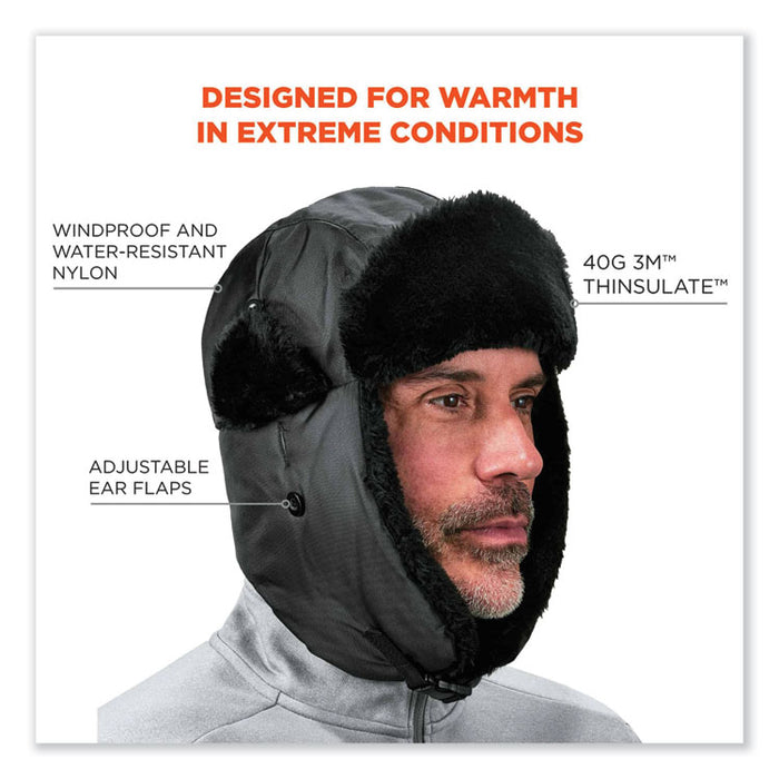 N-Ferno 6802Z Zippered Trapper Hat, 3M Thinsulate/Nylon, Small/Medium, Black