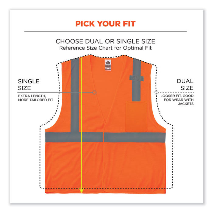 GloWear 8210HL Class 2 Economy Mesh Hook and Loop Vest, Polyester, 2X-Large/3X-Large, Orange