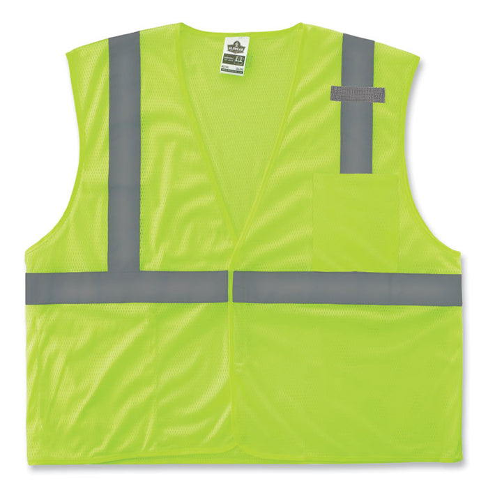 GloWear 8210HL Class 2 Economy Mesh Hook and Loop Vest, Polyester, X-Small, Lime