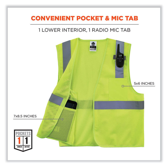 GloWear 8210HL Class 2 Economy Mesh Hook and Loop Vest, Polyester, X-Small, Lime