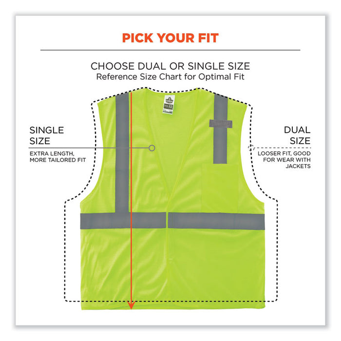 GloWear 8210HL Class 2 Economy Mesh Hook and Loop Vest, Polyester, X-Small, Lime