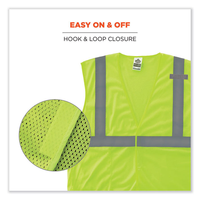 GloWear 8210HL Class 2 Economy Mesh Hook and Loop Vest, Polyester, Small/Medium, Lime