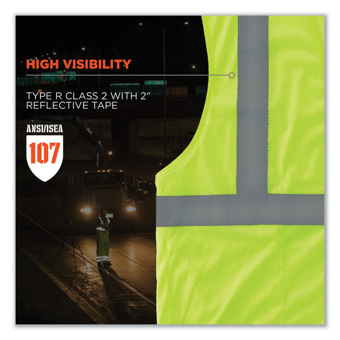 GloWear 8210HL Class 2 Economy Mesh Hook and Loop Vest, Polyester, 4X-Large/5X-Large, Lime