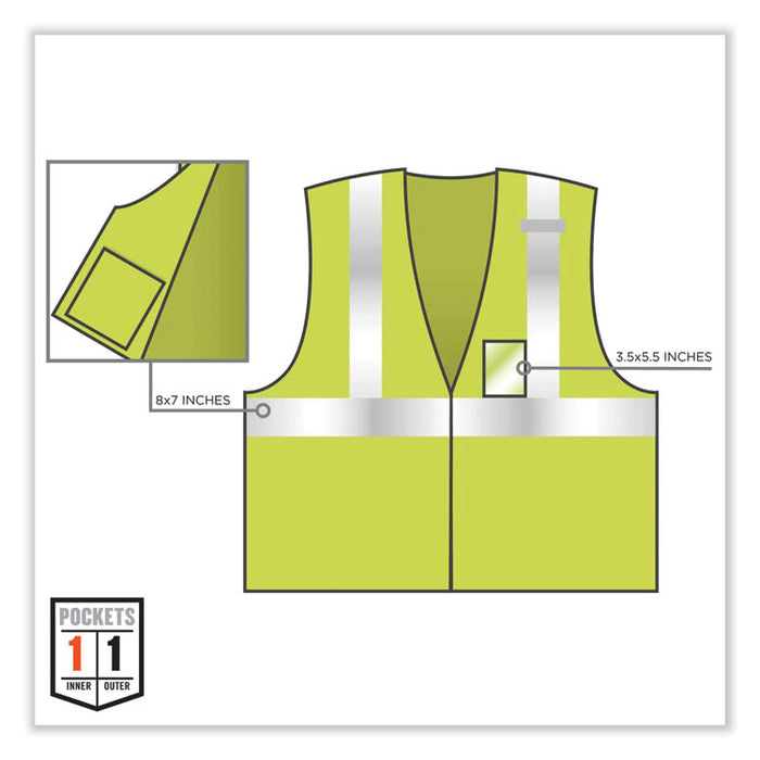 GloWear 8216BA Class 2 Breakaway Mesh ID Holder Vest, Polyester, Large/X-Large, Lime