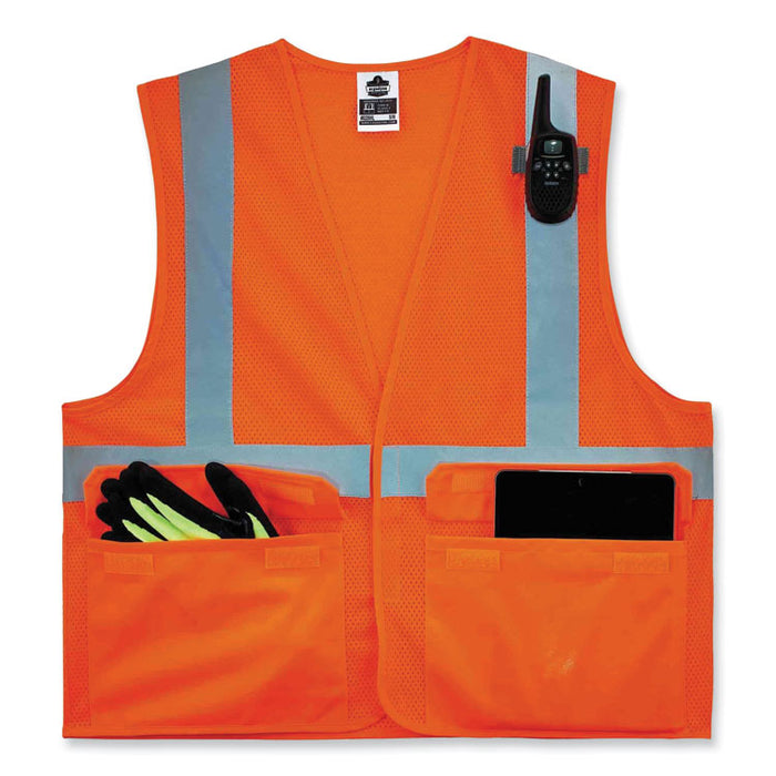 GloWear 8220HL Class 2 Standard Mesh Hook and Loop Vest, Polyester, Small/Medium, Orange