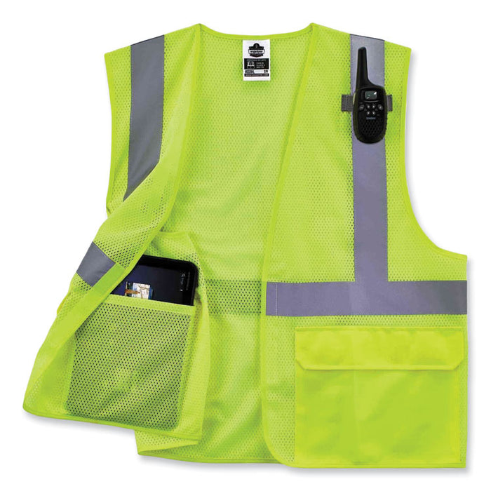 GloWear 8220HL Class 2 Standard Mesh Hook and Loop Vest, Polyester, Small/Medium, Lime