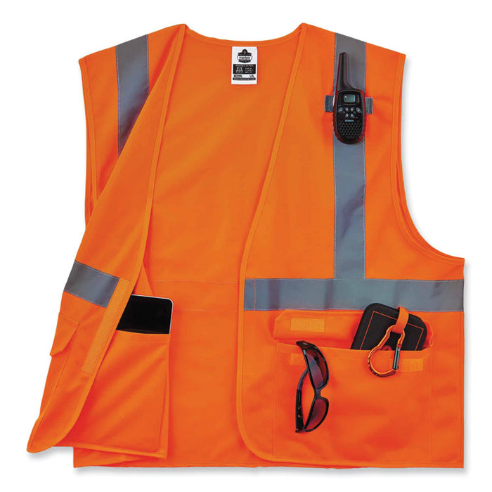 GloWear 8225HL Class 2 Standard Solid Hook and Loop Vest, Polyester, Orange, Large/X-Large