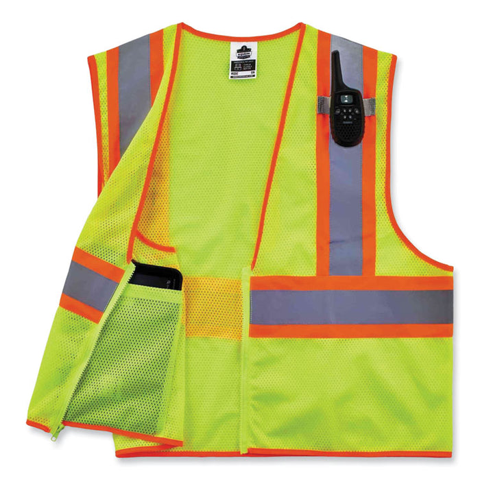 GloWear 8229Z Class 2 Economy Two-Tone Zipper Vest, Polyester, Large/X-Large, Lime