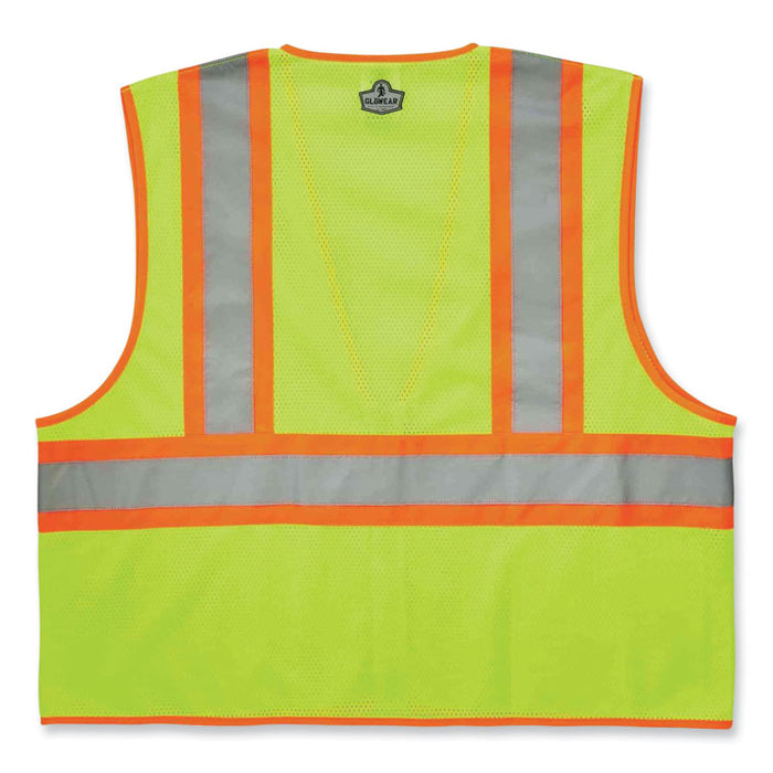 GloWear 8229Z Class 2 Economy Two-Tone Zipper Vest, Polyester, 4X-Large/5X-Large, Lime