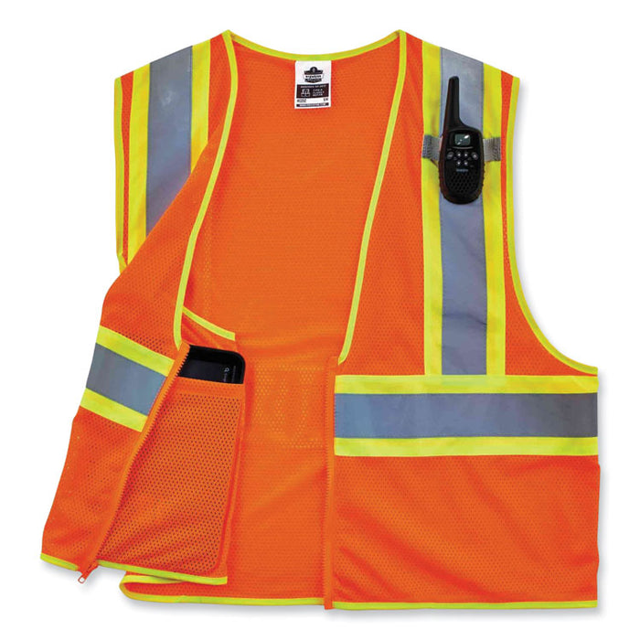 GloWear 8229Z Class 2 Economy Two-Tone Zipper Vest, Polyester, X-Small, Orange