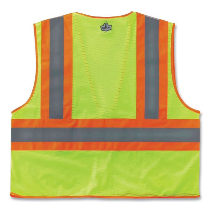GloWear 8230Z Class 2 Two-Tone Mesh Zipper Vest, Polyester, 4X-Large/5X-Large, Lime