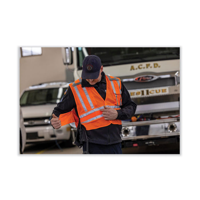GloWear 8244PSV Class 2 Expandable Public Safety Hook and Loop Vest, Polyester, X-Large/2X-Large, Orange