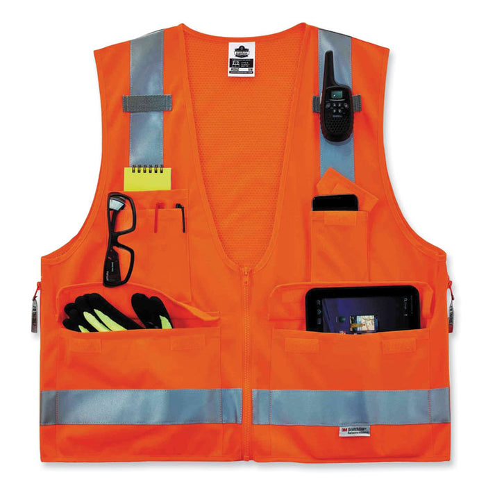 GloWear 8250Z Class 2 Surveyors Zipper Vest, Polyester, Large/X-Large, Orange
