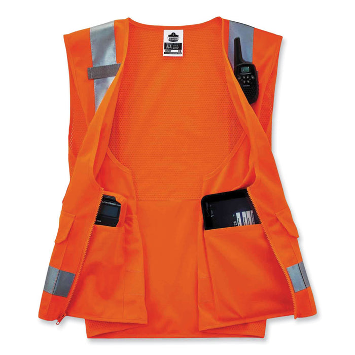 GloWear 8250Z Class 2 Surveyors Zipper Vest, Polyester, Large/X-Large, Orange