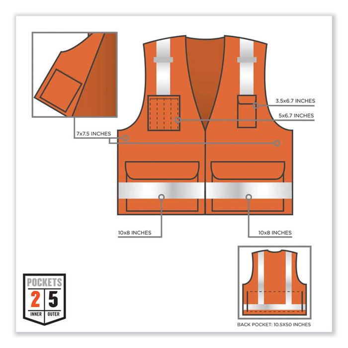 GloWear 8250Z Class 2 Surveyors Zipper Vest, Polyester, 2X-Large/3X-Large, Orange