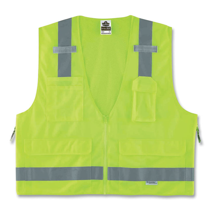 GloWear 8250Z Class 2 Surveyors Zipper Vest, Polyester, 2X-Large/3X-Large, Lime