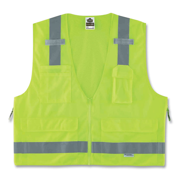 GloWear 8250Z Class 2 Surveyors Zipper Vest, Polyester, 4X-Large/5X-Large, Lime