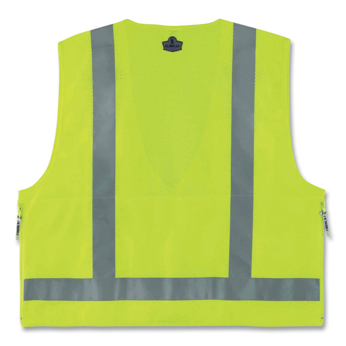 GloWear 8250Z Class 2 Surveyors Zipper Vest, Polyester, 4X-Large/5X-Large, Lime