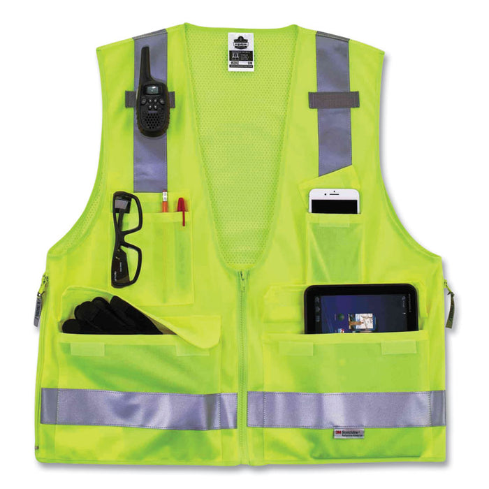 GloWear 8250Z Class 2 Surveyors Zipper Vest, Polyester, 4X-Large/5X-Large, Lime