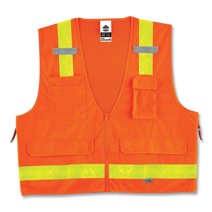 GloWear 8250ZHG Class 2 Hi-Gloss Surveyors Zipper Vest, Polyester, Small/Medium, Orange