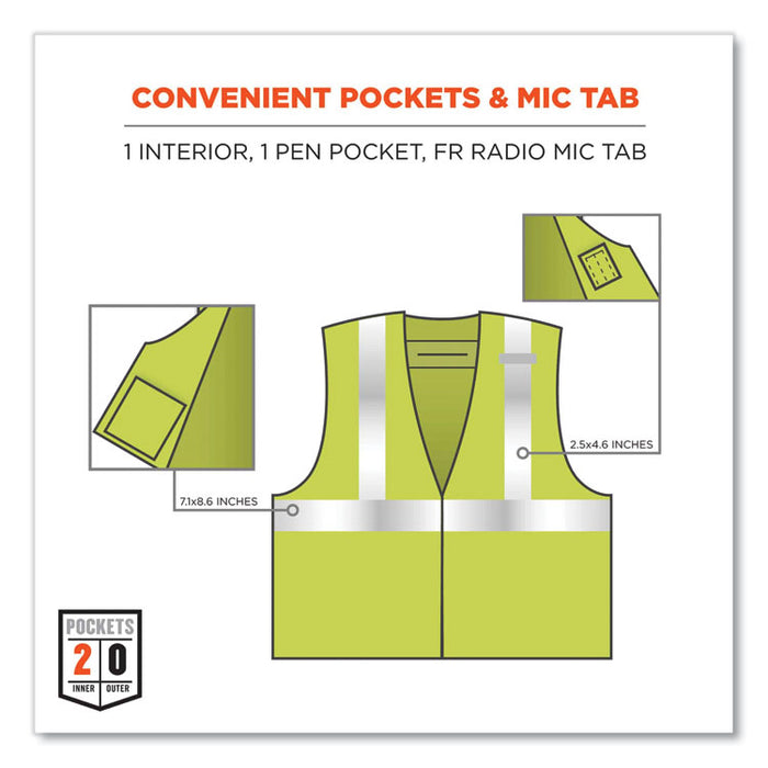 GloWear 8261FRHL Class 2 Dual Compliant FR Hook and Loop Safety Vest, 2X-Large/3X-Large, Lime