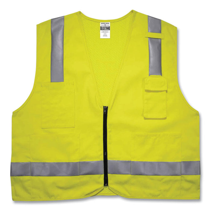 GloWear 8262FRZ Class 2 FR Surveyor Zipper Vest, Tencel/Modacrylic/Para-aramid/Kevlar, Small/Medium, Lime