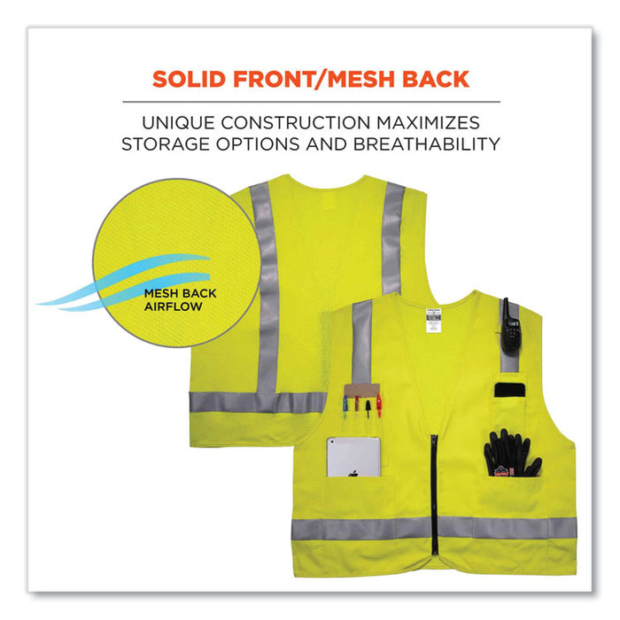 GloWear 8262FRZ Class 2 FR Surveyor Zipper Vest, Tencel/Modacrylic/Para-aramid/Kevlar, Large/X-Large, Lime