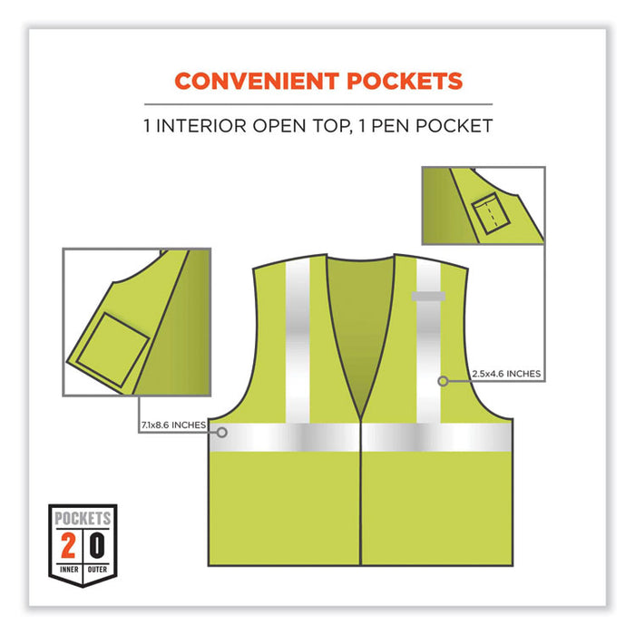 GloWear 8260FRHL Class 2 FR Safety Hook and Loop Vest, Modacrylic/Kevlar, Large/X-Large, Lime