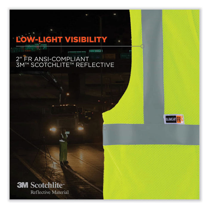 GloWear 8260FRHL Class 2 FR Safety Hook and Loop Vest, Modacrylic/Kevlar, 2X-Large/3X-Large, Lime