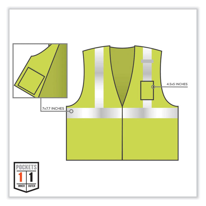 GloWear 8256Z Class 2 Self-Extinguishing Zipper Vest, Polyester, Large/X-Large, Lime