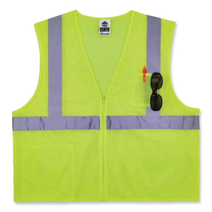 GloWear 8256Z Class 2 Self-Extinguishing Zipper Vest, Polyester, 2X-Large/3X-Large, Lime