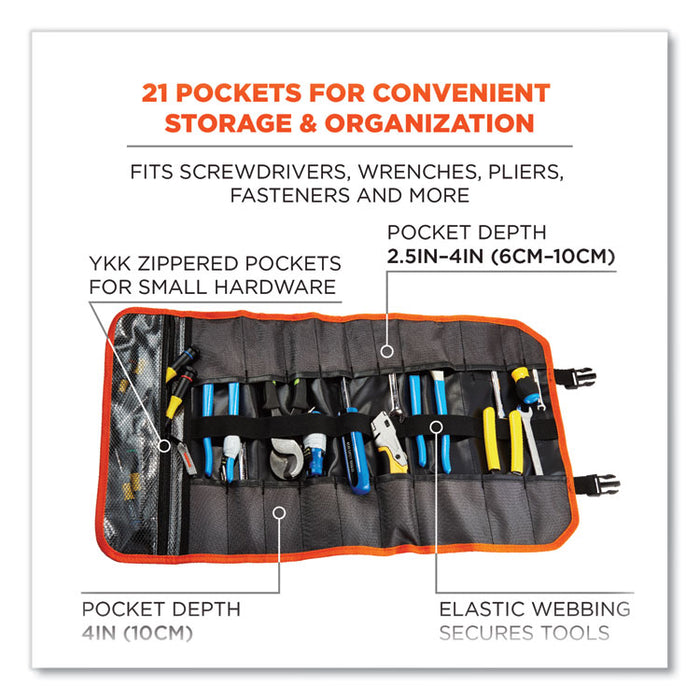 Arsenal 5871 Polyester Tool Roll Up, 21 Compartments, 27 x 14, Polyester, Black