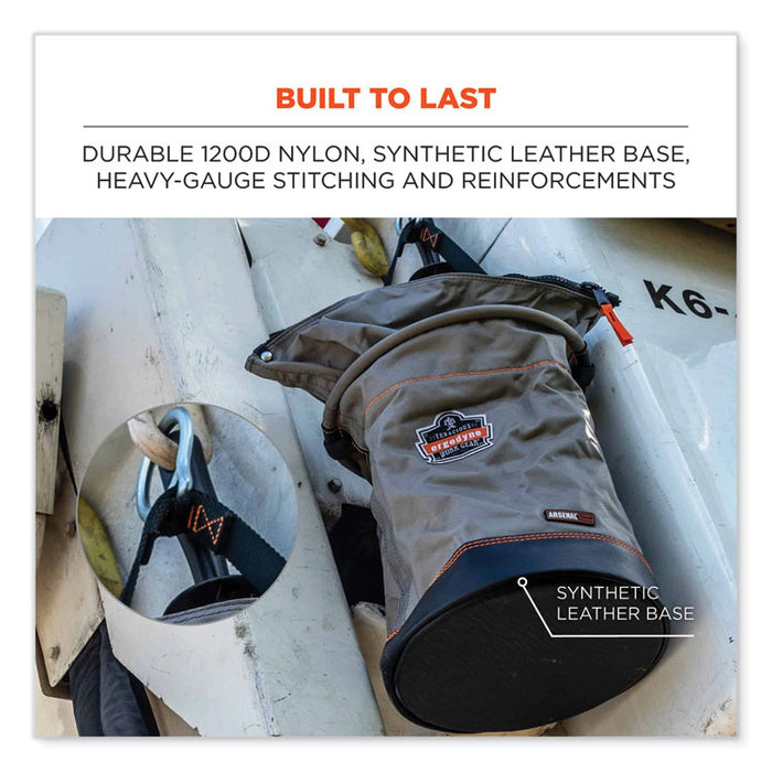 Arsenal 5974 Hoist Bucket Tool Bag with Swiveling Carabiner and Zipper Top, 150 lb, Gray