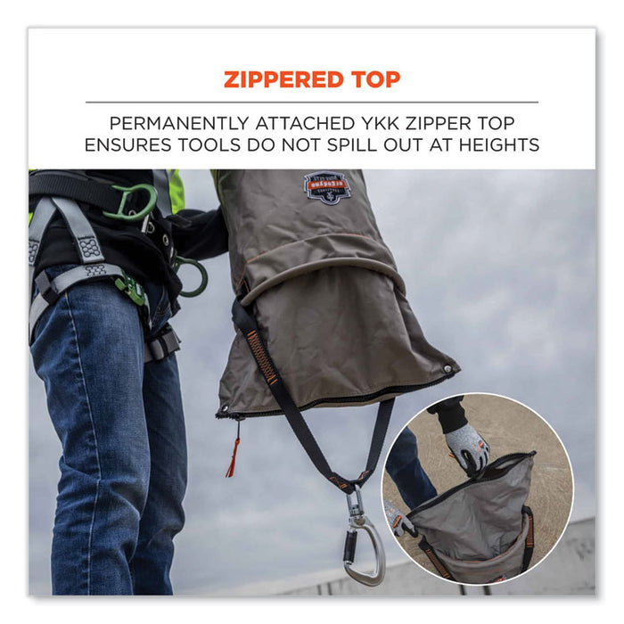 Arsenal 5976 XL Hoist Bucket Tool Bag with Swiveling Carabiner and Zipper Top, 150 lb, Gray