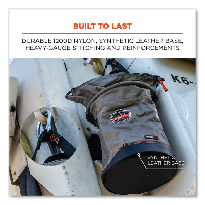 Arsenal 5976 XL Hoist Bucket Tool Bag with Swiveling Carabiner and Zipper Top, 150 lb, Gray