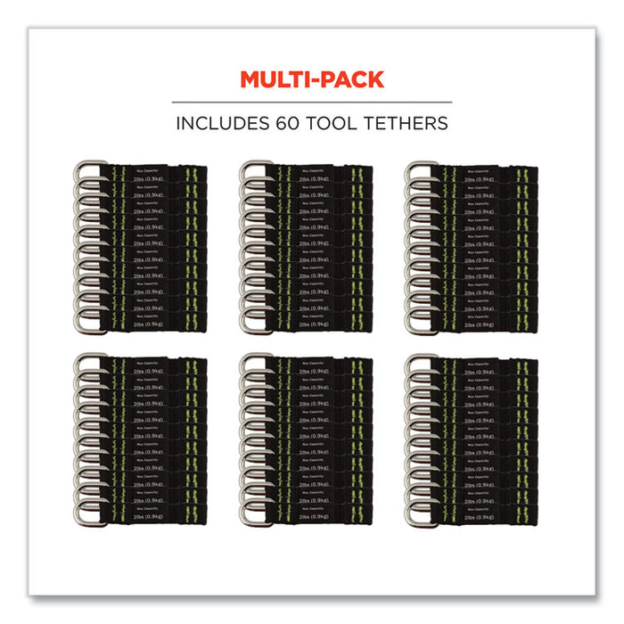 Squids 3700 Nylon Webbing Tool Tails with D-Rings, 2 lb Max Working Capacity, 3.5" Long, Black, 6/Pack, 10 Packs/Carton