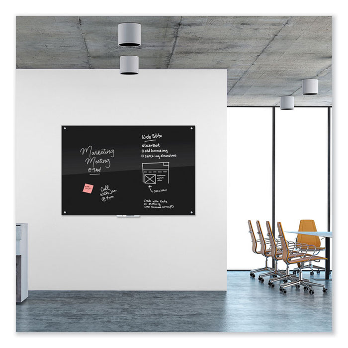 Black Glass Dry Erase Board, 72" x 48" (Actual Size: 70" x 47"), Black Surface