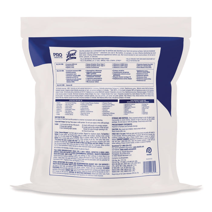 Professional Disinfecting Wipe Bucket Refill, 1-Ply, 6 x 8, Lemon and Lime Blossom, White, 800 Wipes/Bag, 2 Refill Bags/CT