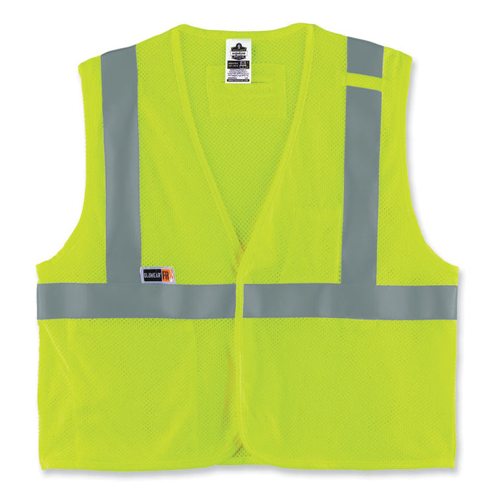 GloWear 8263FRHL Class 2 FR Safety Economy Hook and Loop Vest, Modacrylic Mesh/Cotton, Small/Medium, Lime