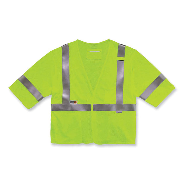 GloWear 8356FRHL Class 3 FR Hook and Loop Safety Vest with Sleeves, Modacrylic, Small/Medium, Lime