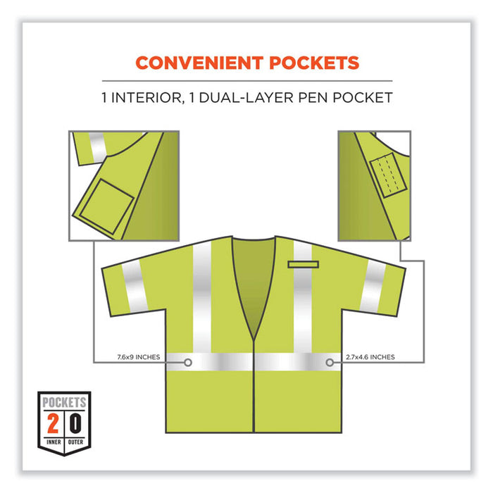 GloWear 8356FRHL Class 3 FR Hook and Loop Safety Vest with Sleeves, Modacrylic, 2X-Large/3X-Large, Lime