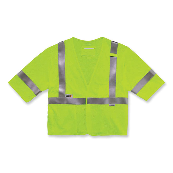 GloWear 8356FRHL Class 3 FR Hook and Loop Safety Vest with Sleeves, Modacrylic, 4X-Large/5X-Large, Lime